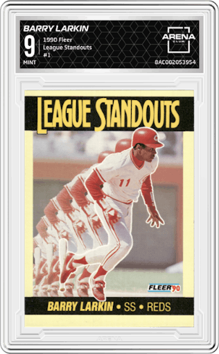 Barry Larkin from the 1990 Fleer  set graded by Arena Club and given an overall grade of 9.