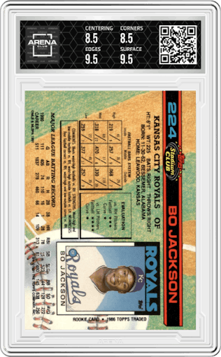 Bo Jackson from the 1991 Topps Stadium Club set graded by Arena Club and given an overall grade of 9.