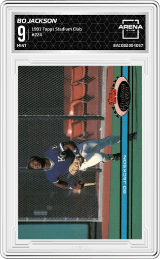 Bo Jackson from the 1991 Topps Stadium Club set graded by Arena Club and given an overall grade of 9.