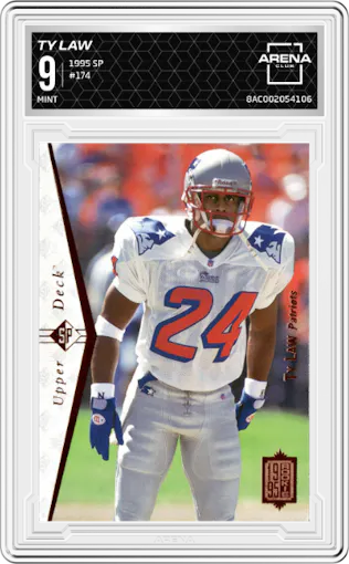 Ty Law from the 1995 Upper Deck SP set graded by Arena Club and given an overall grade of 9.