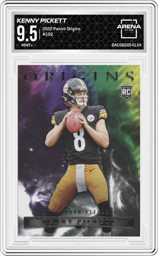 Kenny Pickett from the 2022 Panini Origins set graded by Arena Club and given an overall grade of 9.5.