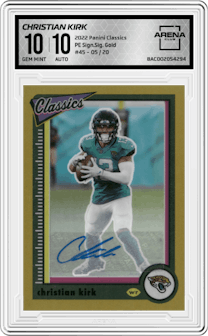 Christian Kirk from the 2022 Panini Classics set featuring a Gold parallel graded by Arena Club and given an overall grade of 10.
