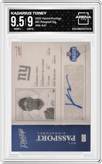 Kadarius Toney from the 2021 Panini Prestige set graded by Arena Club and given an overall grade of 9.5.
