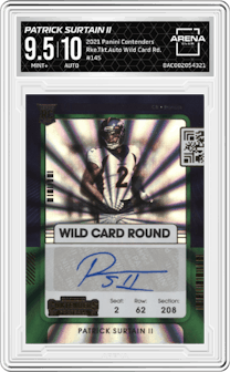 Patrick Surtain II from the 2021 Panini Contenders   set featuring a Wild Card Rd. parallel graded by Arena Club and given an overall grade of 9.5.