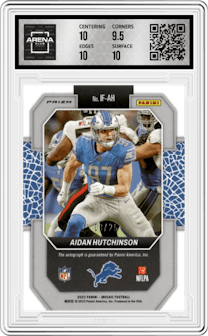 Aidan Hutchinson from the 2023 Panini Mosaic set featuring a White  parallel graded by Arena Club and given an overall grade of 10.