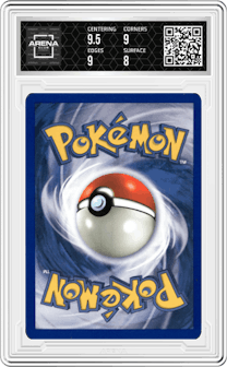 Pikachu from the 1999 Pokemon set graded by Arena Club and given an overall grade of 8.5.