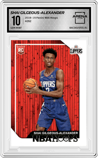 Shai Gilgeous-Alexander from the 2018-19 Panini NBA Hoops  set graded by Arena Club and given an overall grade of 10.