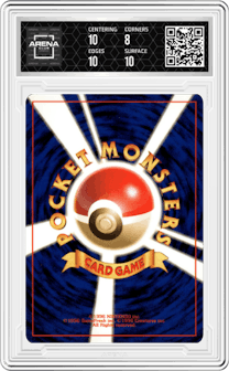 Lt. Surge's Pikachu from the 1998 Pokemon JPN set graded by Arena Club and given an overall grade of 8.5.