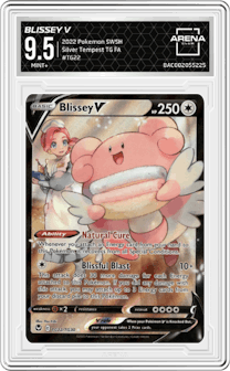 Blissey V from the 2022 Pokemon SWSH set graded by Arena Club and given an overall grade of 9.5.