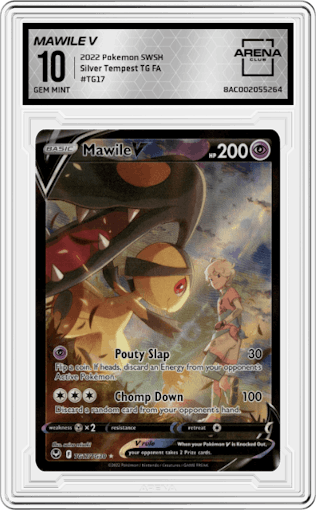 Mawile V  from the 2022 Pokemon SWSH set graded by Arena Club and given an overall grade of 10.