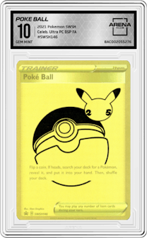 Poke Ball from the 2021 Pokemon SWSH set graded by Arena Club and given an overall grade of 10.