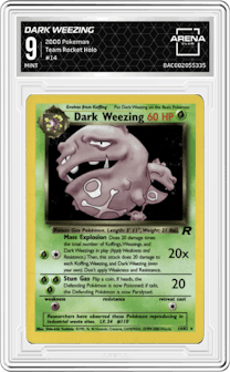 Dark Weezing from the 2000 Pokemon set graded by Arena Club and given an overall grade of 9.