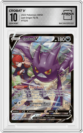 Crobat V from the 2022 Pokemon SWSH set graded by Arena Club and given an overall grade of 10.