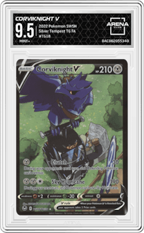 Corviknight V from the 2022 Pokemon SWSH set graded by Arena Club and given an overall grade of 9.5.