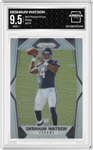 Deshaun Watson from the 2017 Panini Prizm set featuring a Prizm parallel graded by Arena Club and given an overall grade of 9.5.
