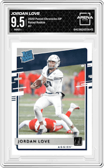 Jordan Love from the 2020 Panini Chronicles Draft Picks  set graded by Arena Club and given an overall grade of 9.5.