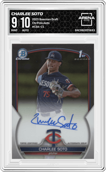 Charlee Soto from the 2023 Bowman Draft set graded by Arena Club and given an overall grade of 9.