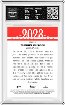 Shohei Ohtani from the 2024 Topps  set graded by Arena Club and given an overall grade of 9.