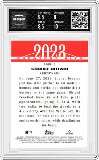 Shohei Ohtani from the 2024 Topps  set graded by Arena Club and given an overall grade of 9.