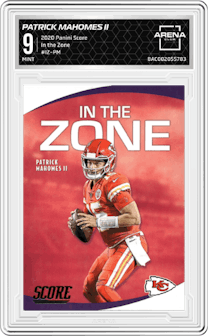 Patrick Mahomes II from the 2020 Panini Score set graded by Arena Club and given an overall grade of 9.