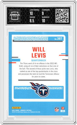 Will Levis from the 2023 Panini Donruss set graded by Arena Club and given an overall grade of 9.