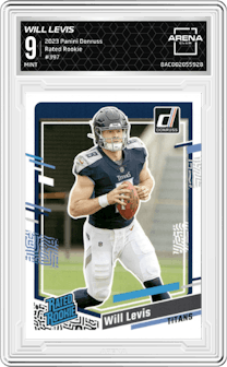Will Levis from the 2023 Panini Donruss set graded by Arena Club and given an overall grade of 9.