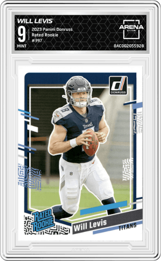Will Levis from the 2023 Panini Donruss set graded by Arena Club and given an overall grade of 9.