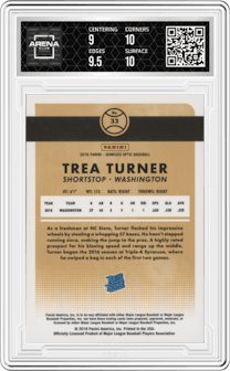 Trea Turner from the 2016 Donruss Optic set graded by Arena Club and given an overall grade of 9.5.