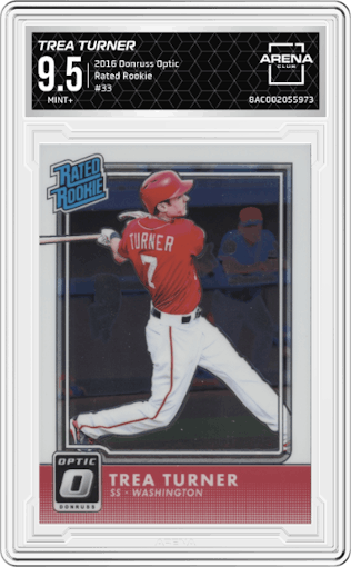 Trea Turner from the 2016 Donruss Optic set graded by Arena Club and given an overall grade of 9.5.