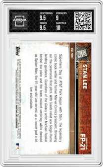 Stan Lee from the 2015 Topps Series 2 set graded by Arena Club and given an overall grade of 9.5.