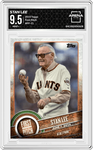 Stan Lee from the 2015 Topps Series 2 set graded by Arena Club and given an overall grade of 9.5.