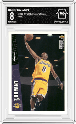 Kobe Bryant from the 1996-97 Upper Deck Collector's Choice set graded by Arena Club and given an overall grade of 8.