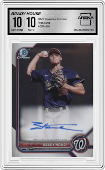 Brady House from the 2022 Bowman Chrome set graded by Arena Club and given an overall grade of 10.