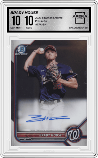Brady House from the 2022 Bowman Chrome set graded by Arena Club and given an overall grade of 10.