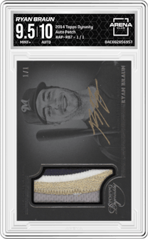 Ryan Braun from the 2014 Topps Dynasty set graded by Arena Club and given an overall grade of 9.5.