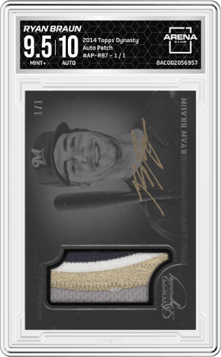 Ryan Braun from the 2014 Topps Dynasty set graded by Arena Club and given an overall grade of 9.5.