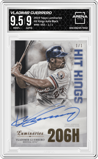 Vladimir Guerrero from the 2019 Topps Luminaries set featuring a Black parallel graded by Arena Club and given an overall grade of 9.5.
