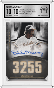 Eddie Murray from the 2021 Topps Luminaries set featuring a Black parallel graded by Arena Club and given an overall grade of 10.