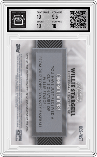 Willie Stargell from the 2017 Topps Dynasty set graded by Arena Club and given an overall grade of 10.