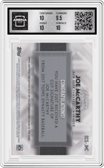 Joe McCarthy from the 2017 Topps Dynasty set graded by Arena Club and given an overall grade of 10.