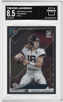 Trevor Lawrence from the 2021 Panini Donruss Optic set graded by Arena Club and given an overall grade of 8.5.