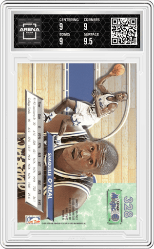Shaquille O’Neal from the 1992-93 Fleer Ultra set graded by Arena Club and given an overall grade of 9.