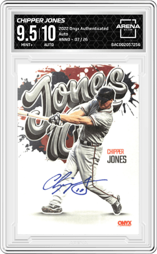 Chipper Jones from the 2022 Onyx Authenticated set graded by Arena Club and given an overall grade of 9.5.