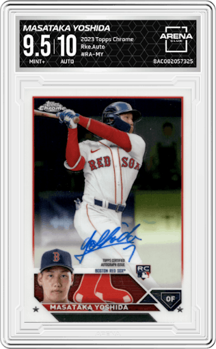 Masataka Yoshida from the 2023 Topps Chrome set graded by Arena Club and given an overall grade of 9.5.