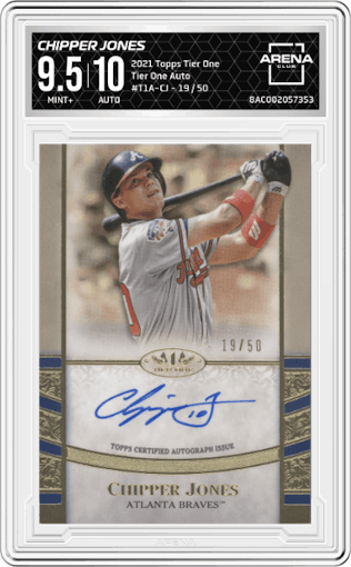 Chipper Jones from the 2021 Topps Tier One set graded by Arena Club and given an overall grade of 9.5.