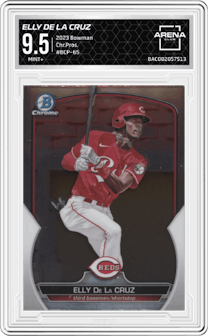 Elly De LA Cruz from the 2023 Bowman  set graded by Arena Club and given an overall grade of 9.5.