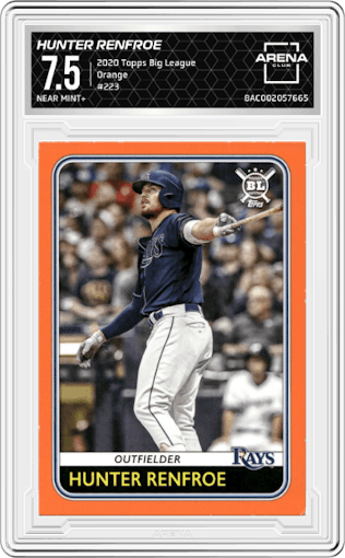 Hunter Renfroe from the 2020 Topps Big League set featuring a Orange parallel graded by Arena Club and given an overall grade of 7.5.