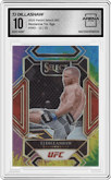 TJ Dillashaw from the 2022 Panini Select UFC  set featuring a Tie-Dye parallel graded by Arena Club and given an overall grade of 10.