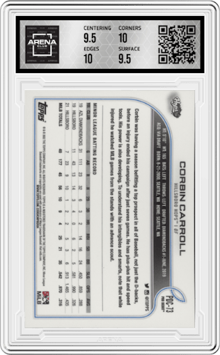 Corbin Carroll from the 2022 Topps Pro Debut set graded by Arena Club and given an overall grade of 10.