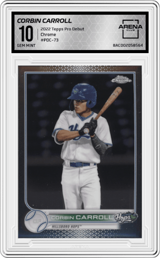 Corbin Carroll from the 2022 Topps Pro Debut set graded by Arena Club and given an overall grade of 10.